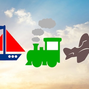 Transporte Svg, Tren Svg, Avión Svg, Barco Svg, Velero Svg, Calcomanía de tren, Calcomanía de avión, Calcomanía de Barco, Decal de velero
