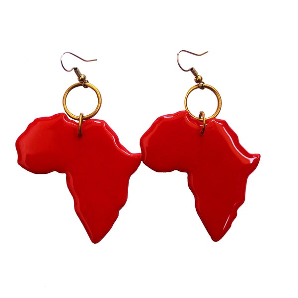 Large Red Africa hoop earrings / African jewelry