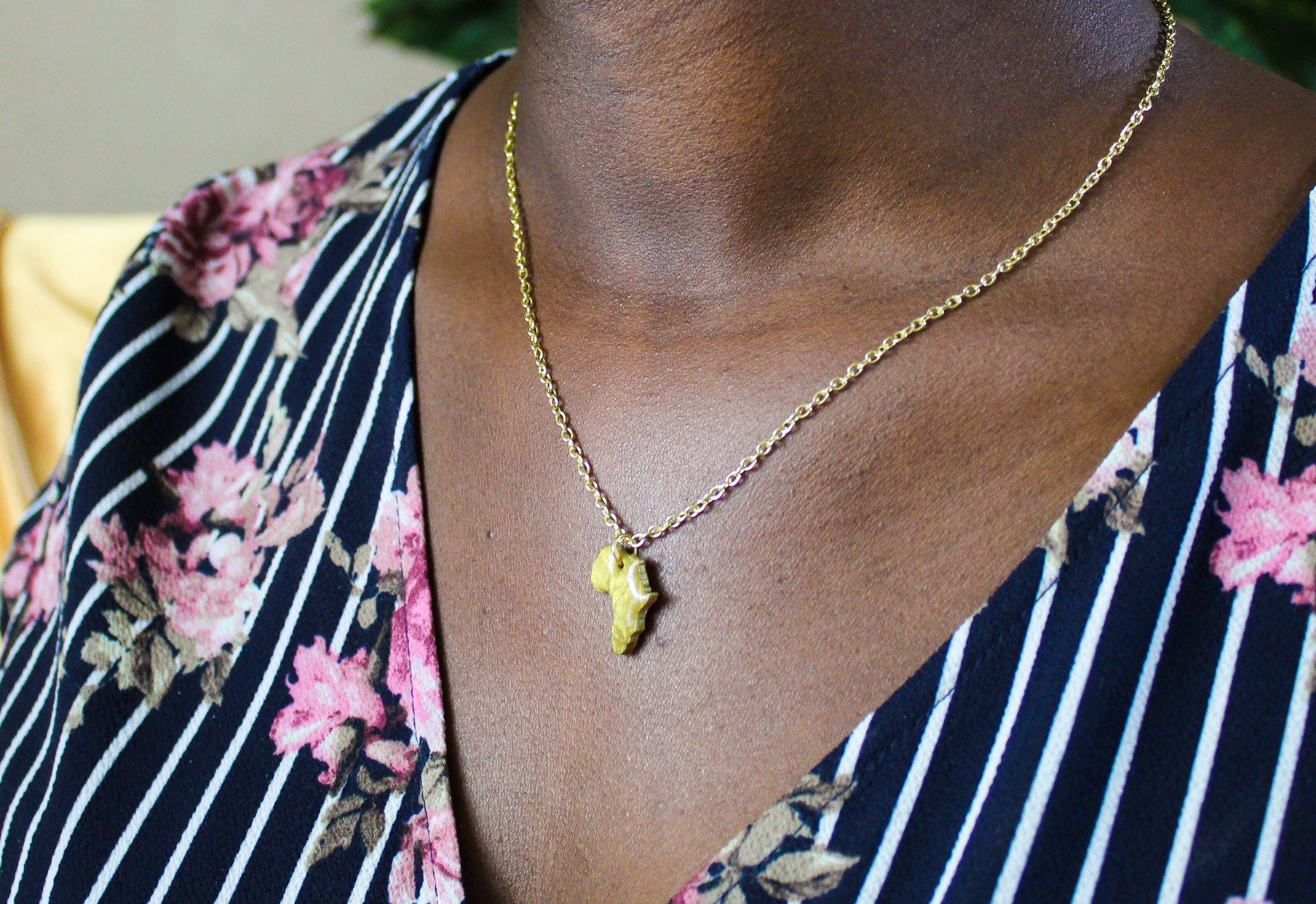 Gold Africa Charm necklace / African jewelry Etsy