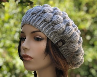 Beret Hat/Crochet Slouchy bubble Beaniе thick hat/Boho Hippie Hat/Knit Hat Tam/TemiM