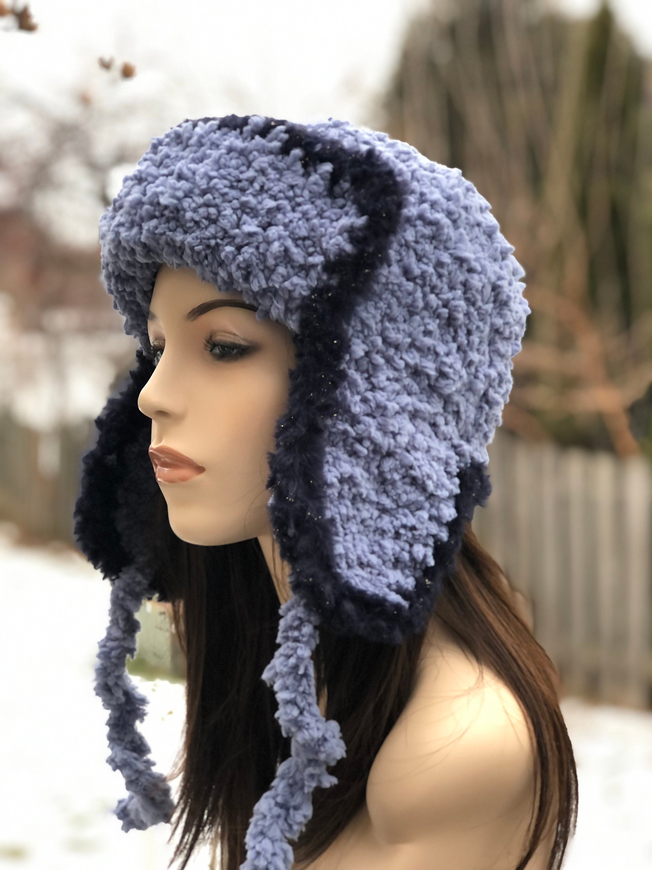 Earflap Eskimo Hat Hand Knit Trapper Beanie Warm Aviator Style