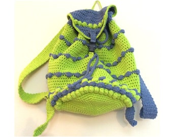 Crochet Backpack/Green Hand knit cotton bag/casual rucksack/ Sport backpack/Temi M