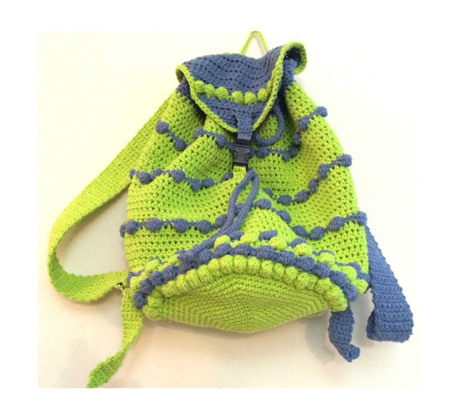 Crochet Backpack/green Hand Knit Cotton Bag/casual Rucksack  display picture 1