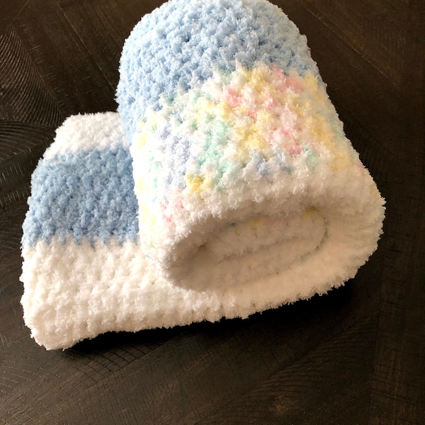 Newborn Hand Knit Plushie blanket Baby Shower Gift Soft Baby Afghan Travel Stroller Car Seat Crib Size  42 x 40 in By Temi M