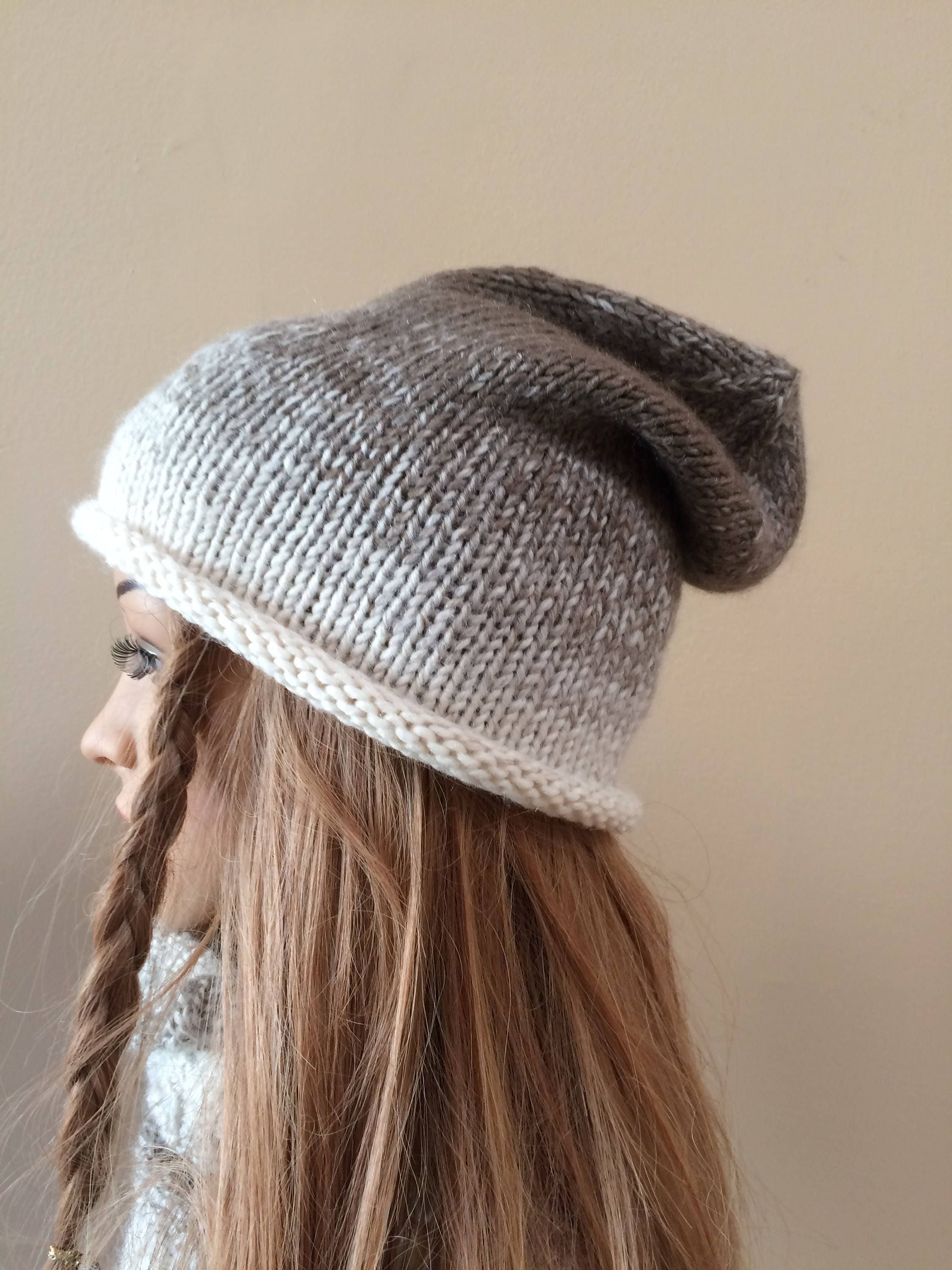 Winter Hat Cowl Set Hand Knit Wool Neck Warmer and Slouchy