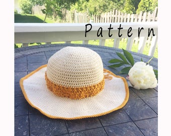 Crochet Sun Hat Pattern Cotton Wide Brim with Wire (PDF Download)