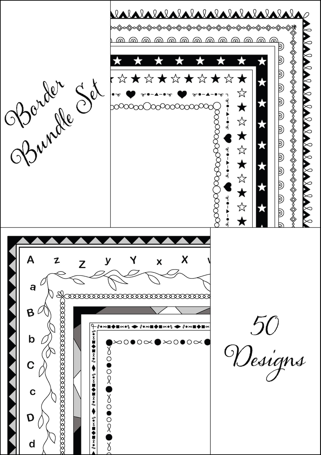 Buy A4 Hand-drawn Digital Decorative Border Bundle – 50 Printable