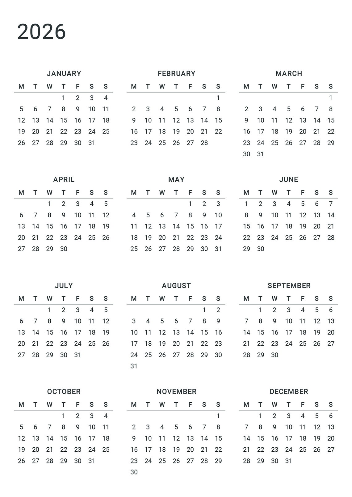Printable Calendar Bundle 2024, 2025 and 2026 Year to a Page Landscape ...