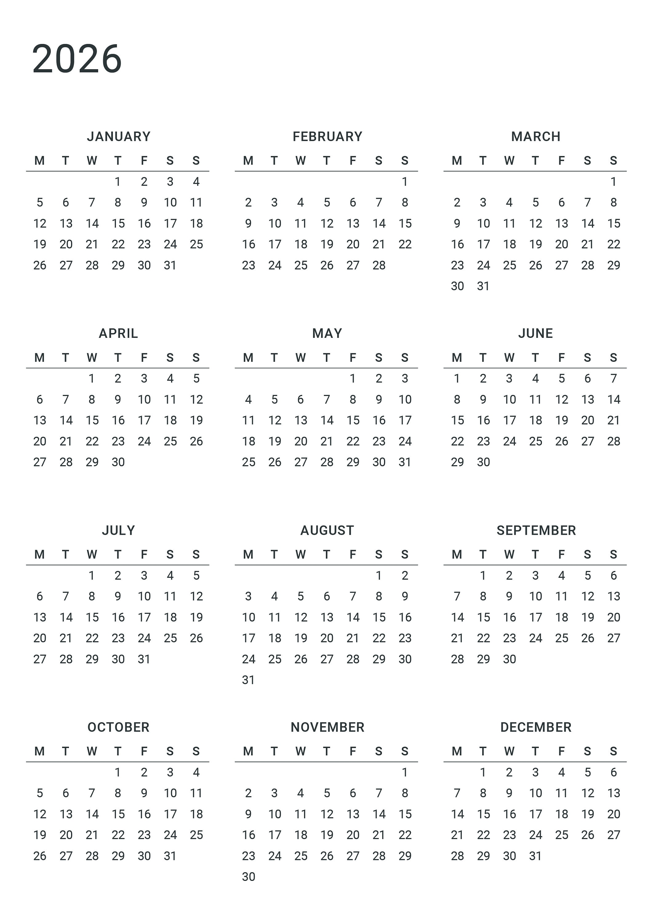 Printable Calendar Bundle 2024, 2025 and 2026 Year to a Page Landscape