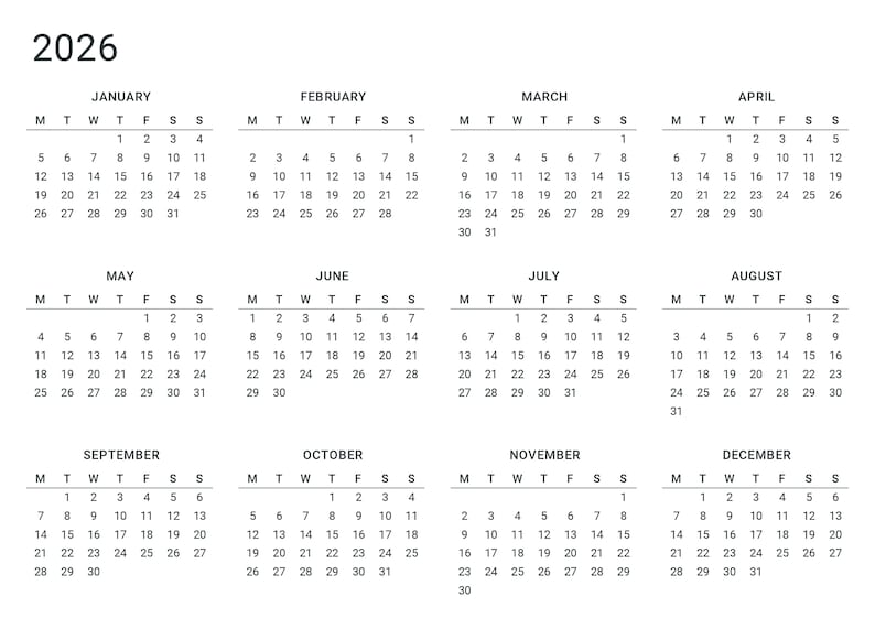 Printable Calendar Bundle 2024, 2025 and 2026 Year to a Page Landscape and Portrait Digital