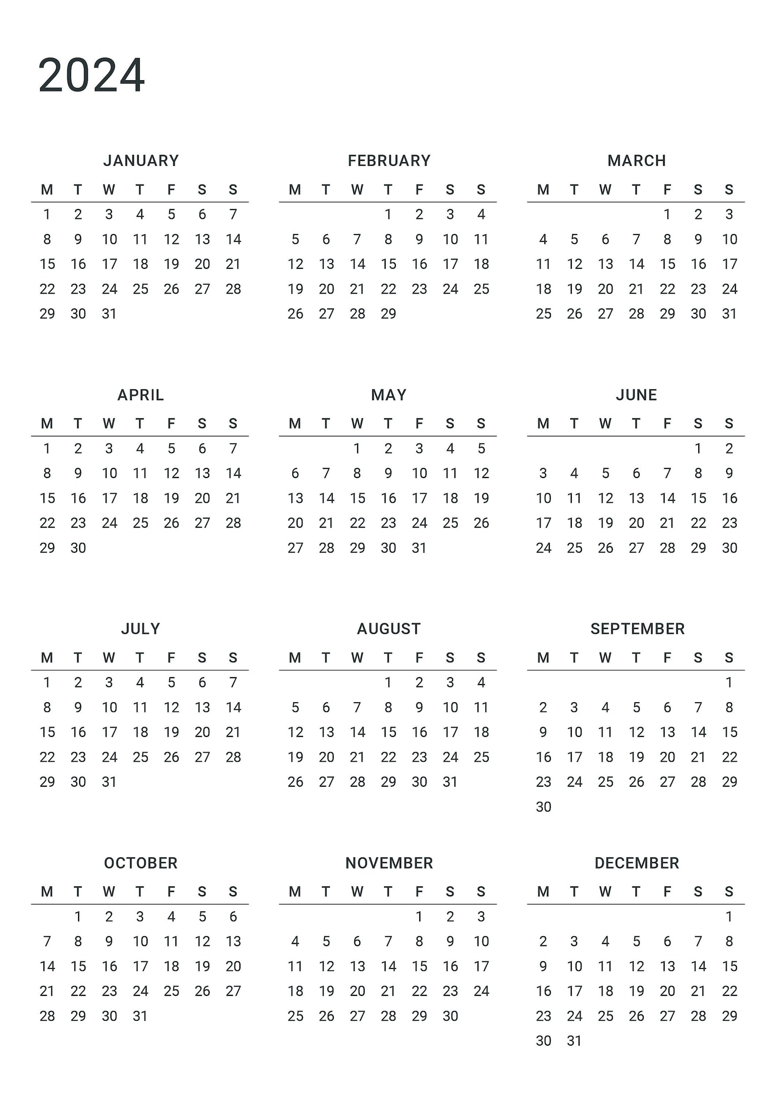 Printable Calendar Bundle 2024, 2025 and 2026 Year to a Page Landscape ...