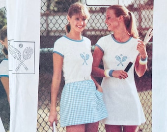 Butterick 5377; Tennis Dress, Briefs, T-Shirt, Reversible Skirt & Embroidery Transfer; Sizes 10, 12