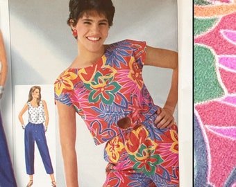 Simplicidad 7514 Camiseta sin mangas, Crop Top de ojo de cerradura, pantalones recortados Pull-On y pantalones cortos Tallas 10 - 16 Sin cortar