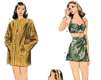 Simplicity 8932 Simplicity Sewing Pattern Misses' Vintage Bikini Top, Shorts, Wrap, Skirt and Coat