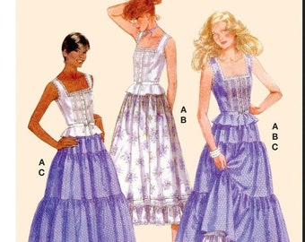 McCall's 8306 Misses' Top and Skirts by Laura Ashley 1980s Ruffled, Peplum Tiered Skirt Sewing Pattern
