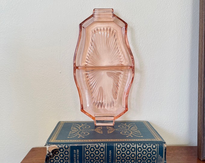 Art Deco Pink Depression Glass Vanity Tray, Jewelry Dish Etsy