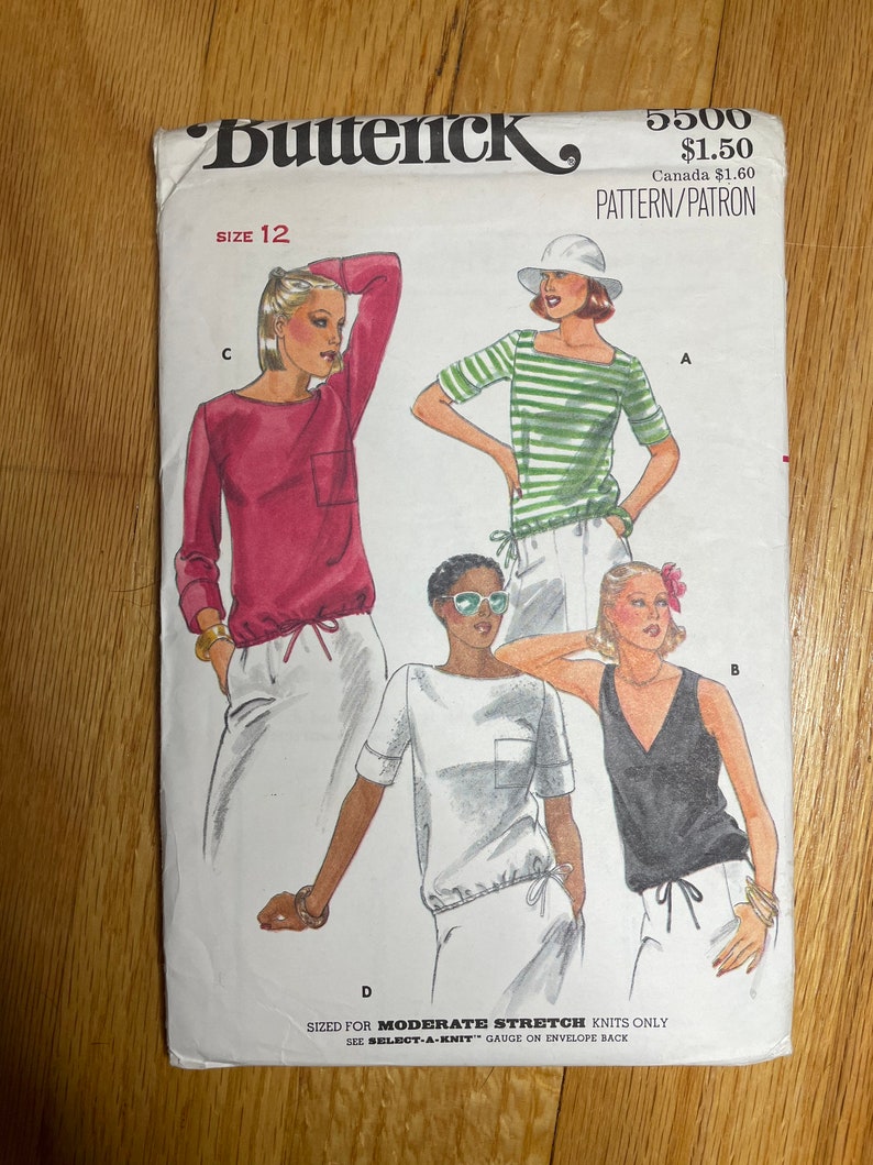 UNCIRCULATED 1979 BUTTERICK #5500-LADIES DRAWSTRING TOP PATTERN 8-16FF 4 STYLE