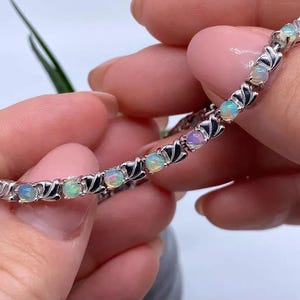 Natural Ethiopian Opal Bracelet Sterling 925 Silver Bracelet Jewelry Gift For Her October Birthstone Play Fire Opal Silver Bracelet