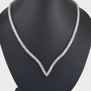 Gorgeous 4mm V Shape Tennis Necklace Brilliant Luster Tennis Chain FREE Diamond Studs | Bridal Gift Jewelry Iced Out Bling