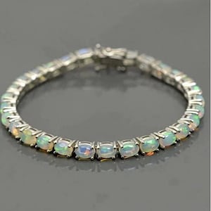 Natural Ethiopian Opal Bracelet Sterling 925 Silver Bracelet Jewelry Gift For Her October Birthstone Play Fire Opal Silver Bracelet
