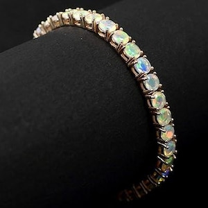 Natural Ethiopian Opal Bracelet Sterling 925 Silver Bracelet Jewelry Gift For Her October Birthstone Play Fire Opal Silver Bracelet