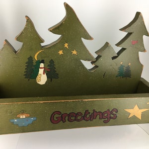 Vintage 1980's Houten Kerstcontainer, Open Box, Kaarthouder, Country Christmas