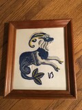 Vintage Crewel  Astrological Sign Capricorn Oak Framed