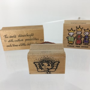 vintage années 1980/1990 Rubber Stamps Angel, New Baby, 3 Kings