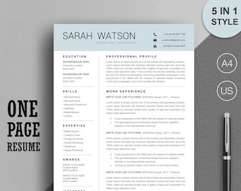 one page resume etsy