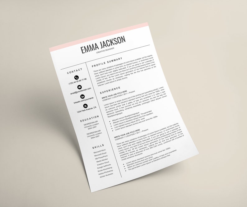 Google Docs Resume Template Instant Download, Pink Color Google Docs Resume, Simple Google Docs
