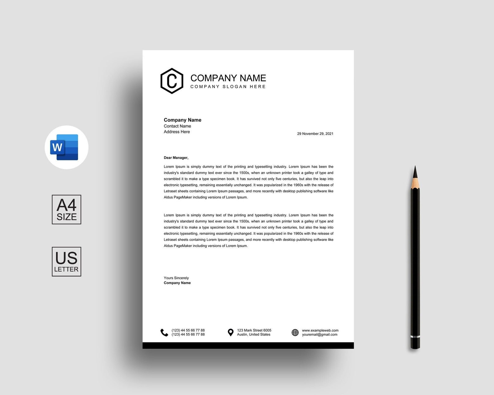 Letterhead Template for Word, Company Letterhead Template, Business Letterhead Template