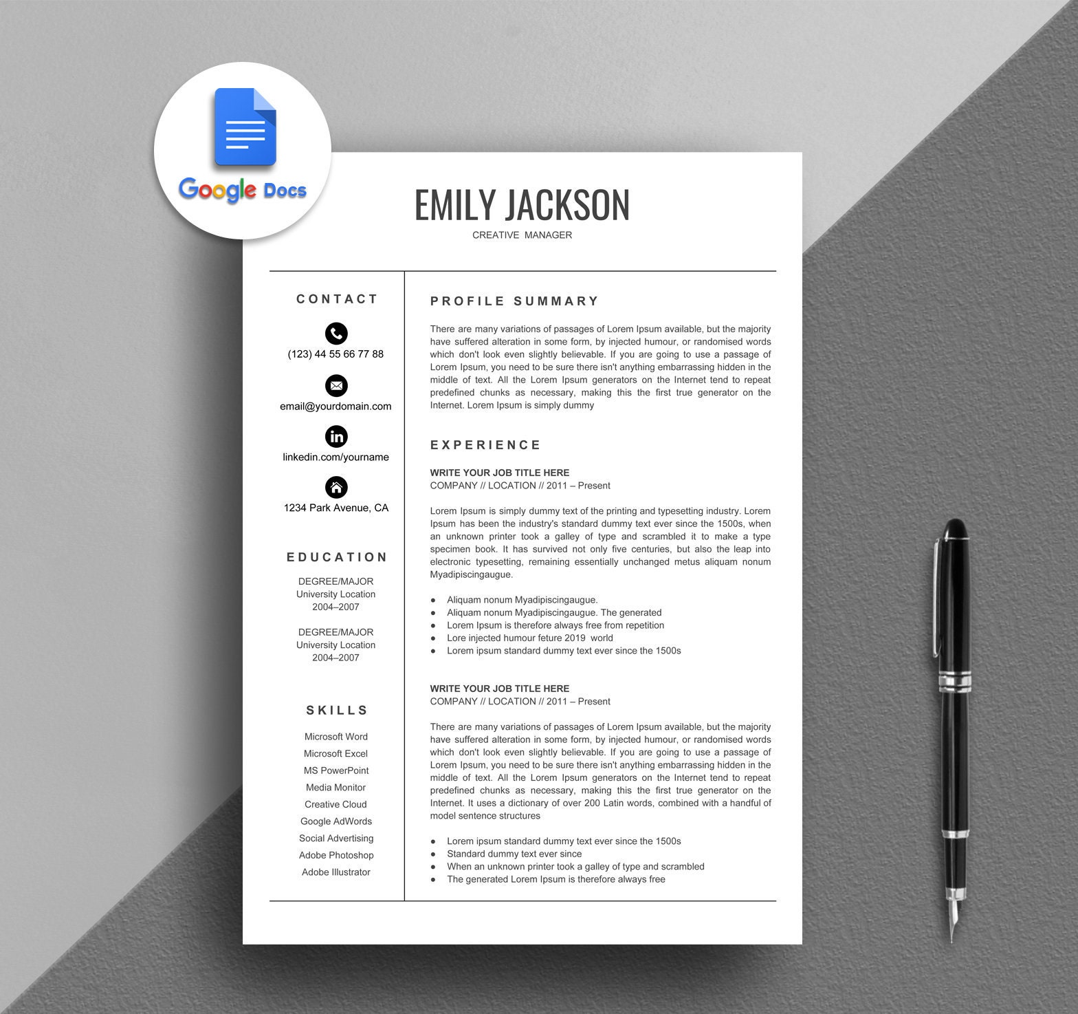 Resume Template Google Docs Resume Creative Google Docs Etsy
