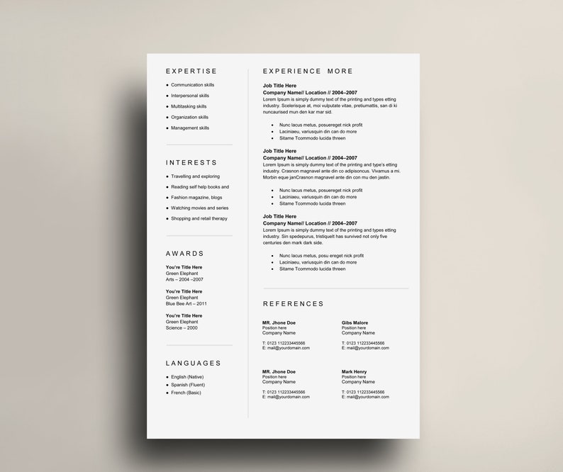 Two Pages Resume Template Resume Template CV Template Instant Download Creative Resume Template Simple Resume Template