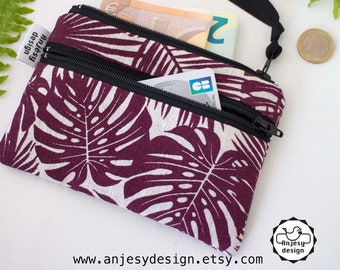 Double zipper coin purse,Small zipper wallet, Linen double zip pouch