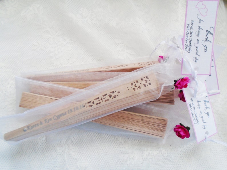 Wedding Fans Personalised X10 With Organza Bags Tags and Etsy UK