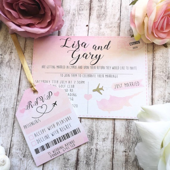 Postcard Wedding Reception Invitation Glitter Plane Beach Etsy