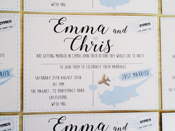 Postcard Wedding Reception Invitation Glitter Plane Beach Etsy
