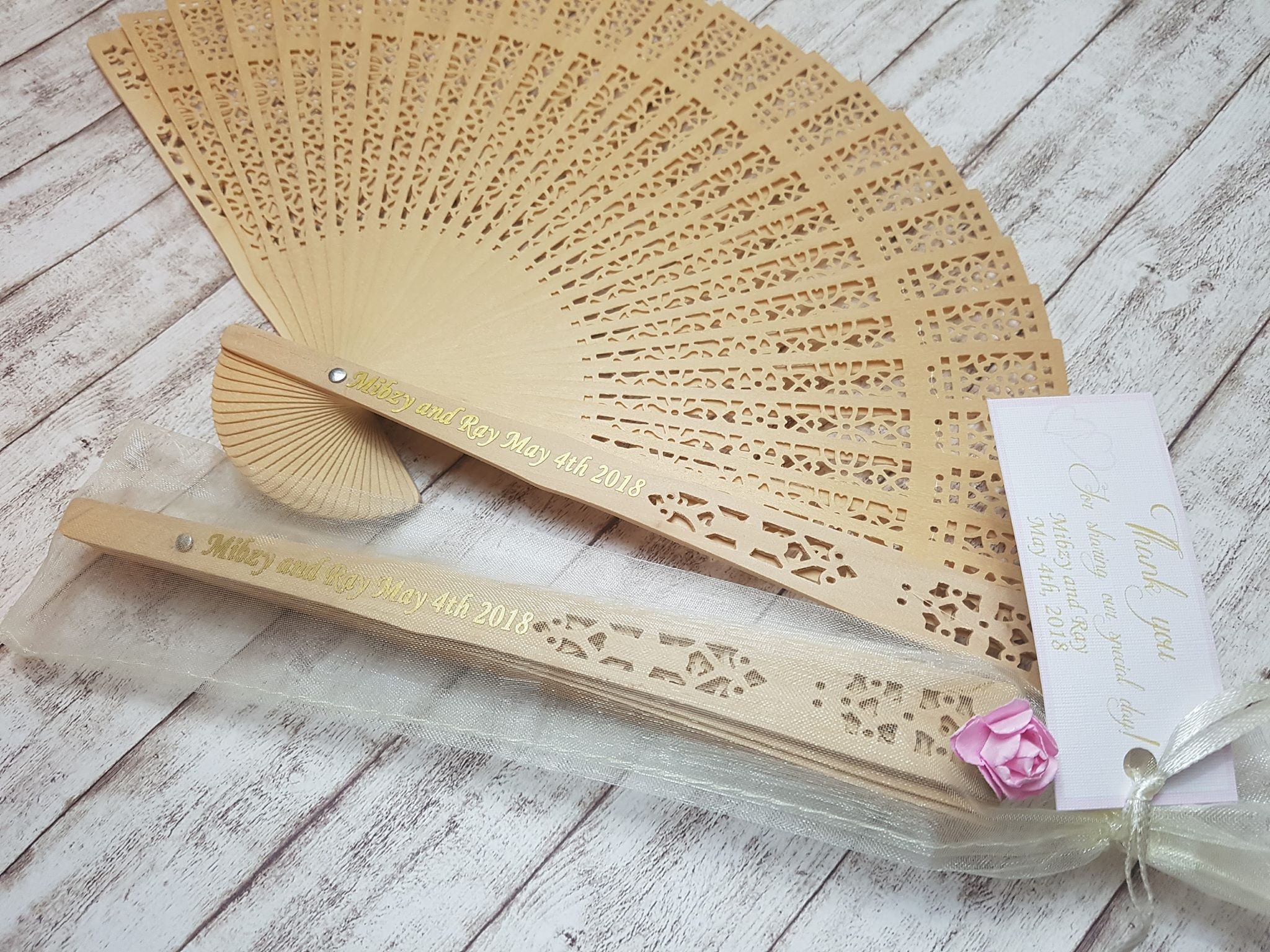 Personalised Wedding fans personalised x10 with organza bags Etsy