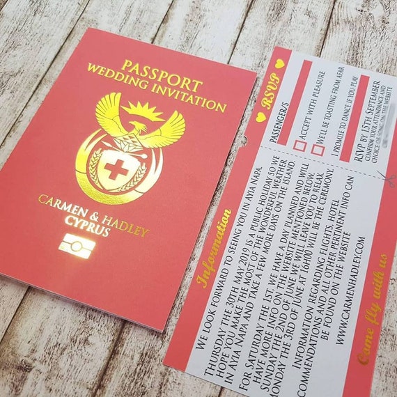 X10 Gold Foil Coral Passport Boarding Pass Invitations Etsy