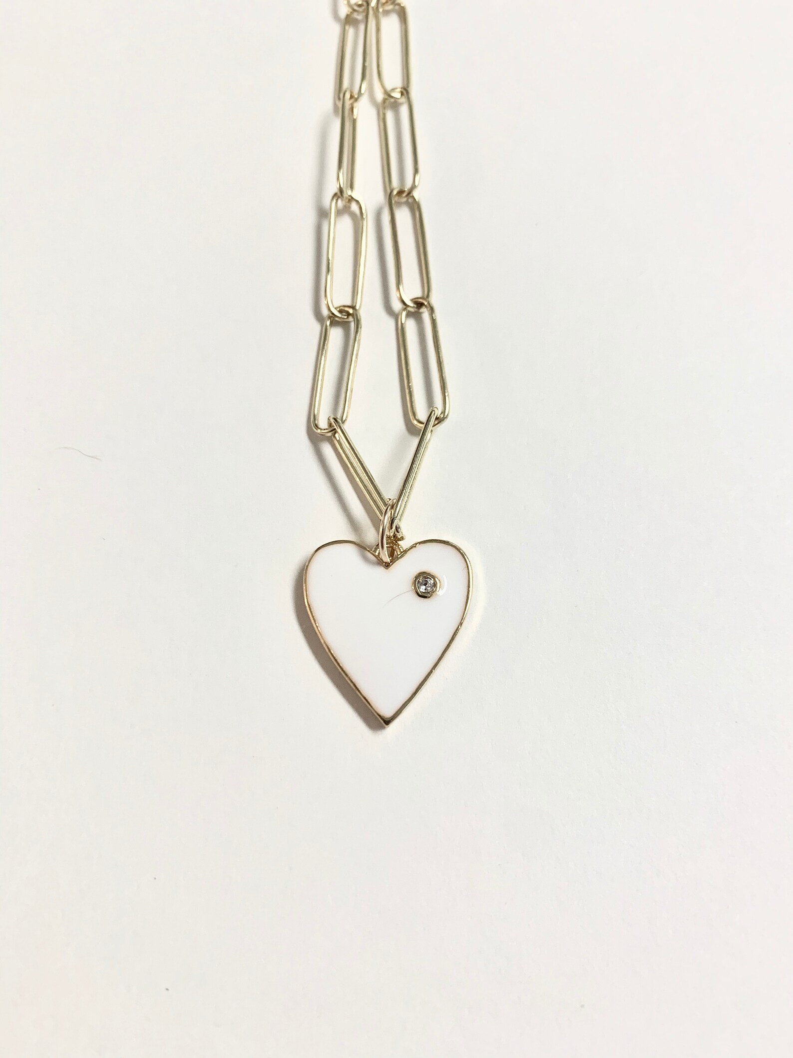 Enamel heart on paper clip chain Etsy