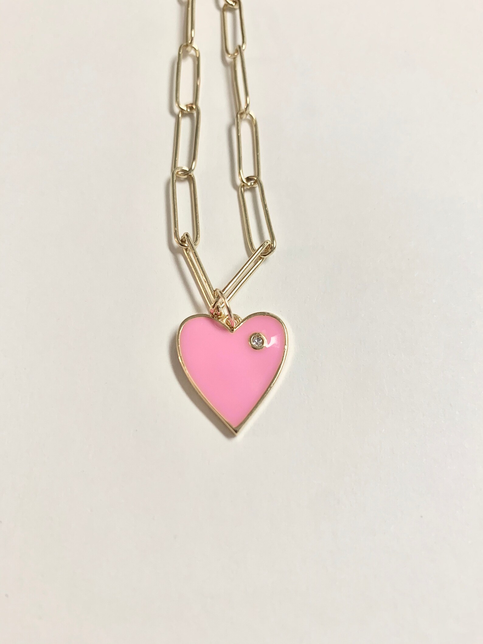Enamel heart on paper clip chain Etsy