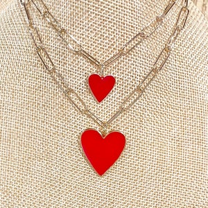 Red enamel heart on a paperclip chain