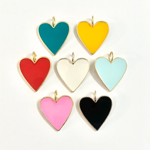 MEDIUM Enamel Heart on Paperclip Chain Etsy