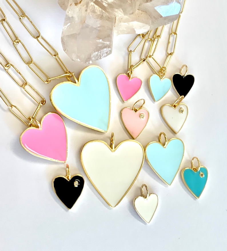 LARGE Enamel Heart on Paperclip Chain. Etsy