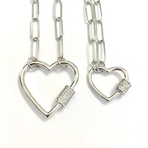 Silver Carabiner with CZ clasp on a silver paperclip chain image 2