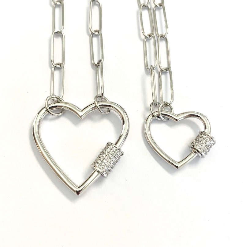 Silver Carabiner with CZ clasp on a silver paperclip chain image 2
