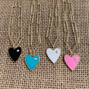 Enamel heart on paper clip chain