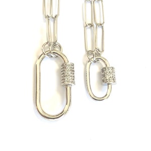 Silver Carabiner with CZ clasp on a silver paperclip chain image 3