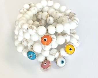White Turquoise with Evil Eye Charm