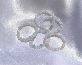 Handmade Seed Beaded Ring | Elastic Minimalist Stacking Ring